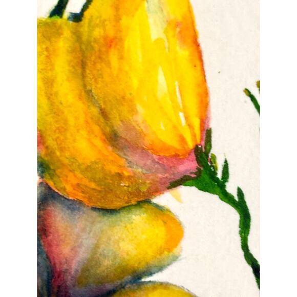 Poppies Watercolor Painting Wall Decor Orange Flower Art Signed & Framed - Picture 9 of 14